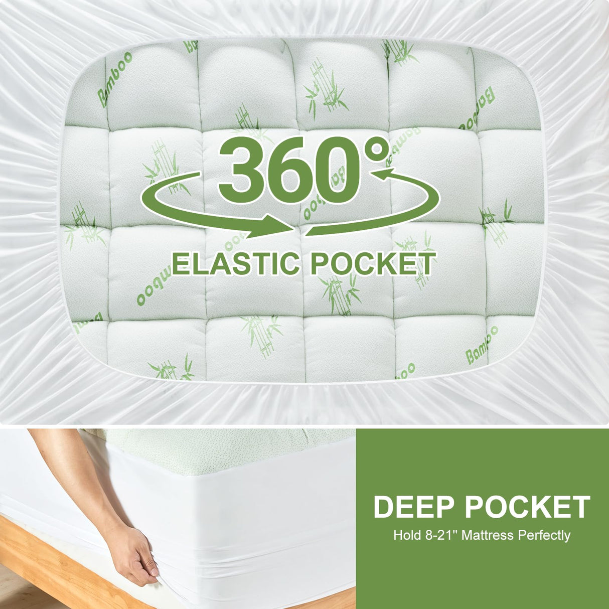 SurChic Queen Size Mattress Topper Viscose Derived from Bamboo, Soft Thick Pillow Top Mattress Pad Cover for Back Pain, Cooling Mattress Protector with 8-21 Inch Deep Pocket, White SurChic
