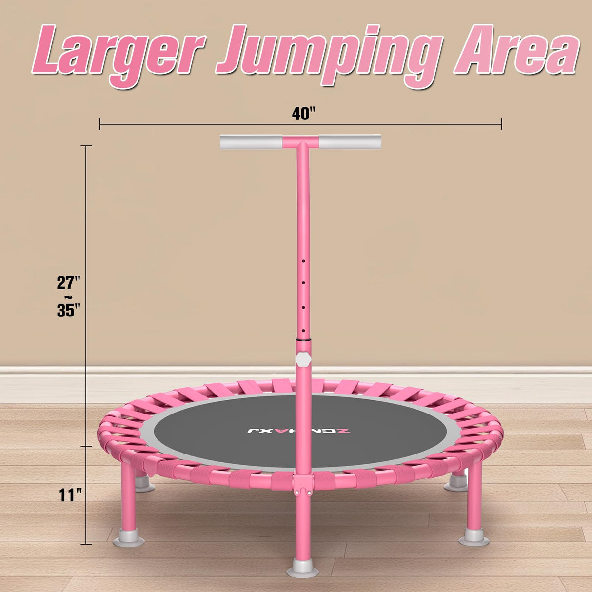 ZCMHAXJ Foldable Mini Trampoline, 40" Rebounder Trampoline for Adults & Kids, 450lbs Capacity with T-Shaped Adjustable Bar, Indoor Fitness Workout Exercise Equipment ZCMHAXJ