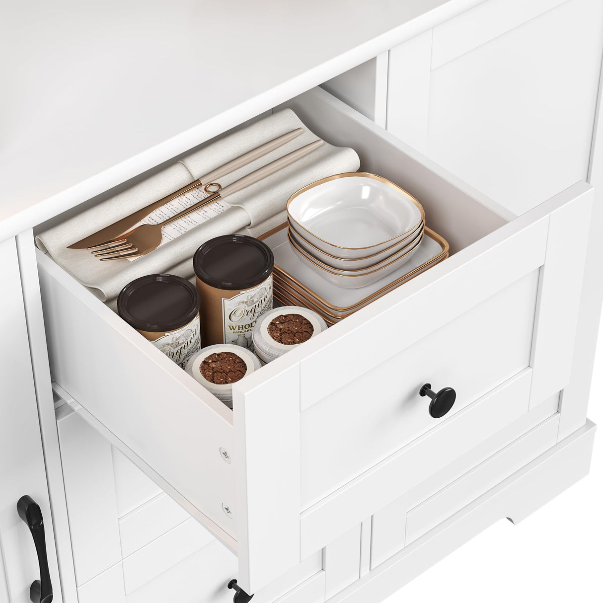 BOTLOG 68" Tall Kitchen Pantry Cabinet with Microwave Stand, Kitchen Hutch Cabinet with Door Shelves, Farmhouse Freestanding Food Pantry for Living Room, Dining Room, White BOTLOG