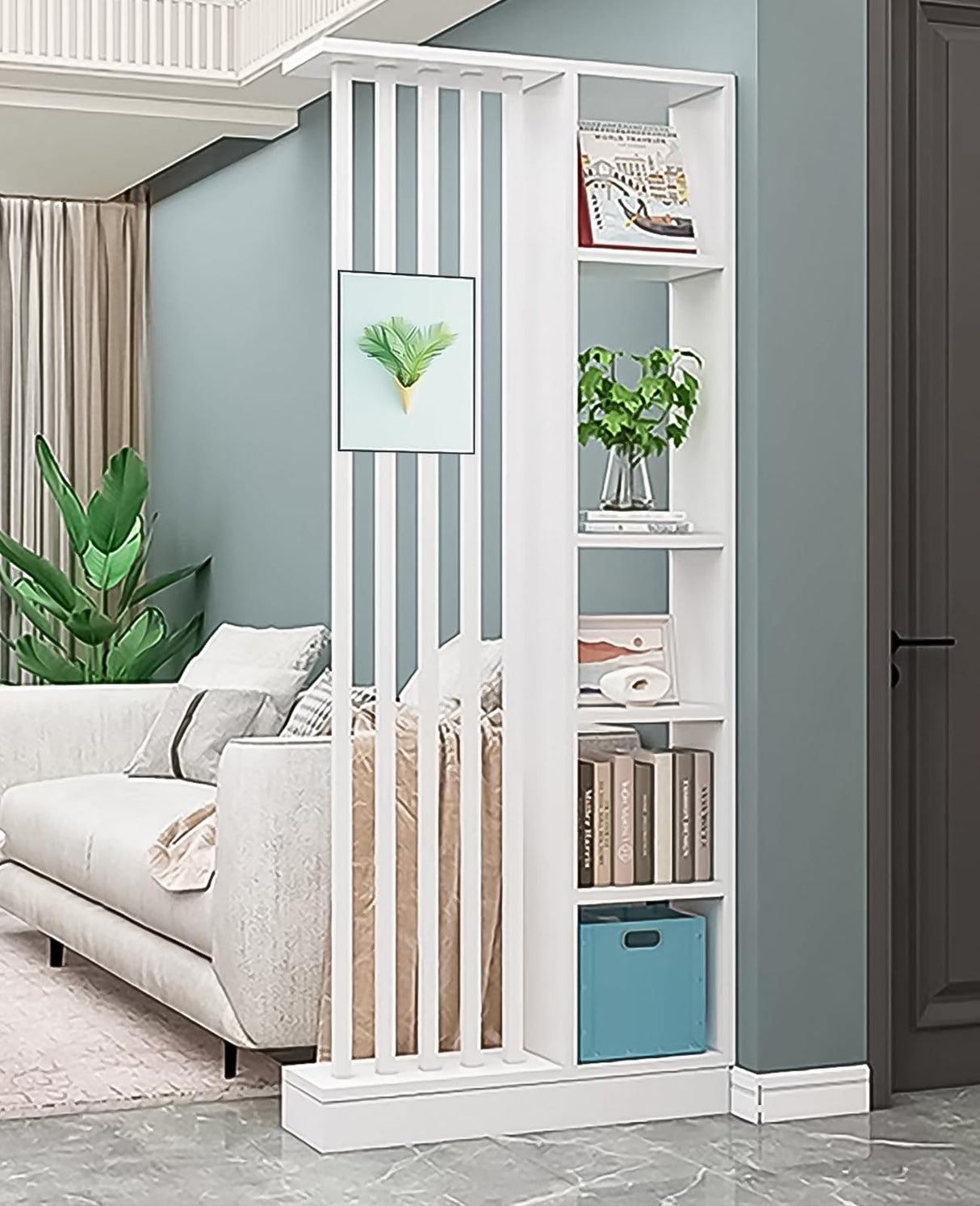 Wall Room Divider, Storage Cabinet Storage Display with Shelves, Modern Freestanding Wood Room Divider Screen, Wall Privacy Screens for Home Office Decorative (White,31.5" L x 9.5" W x 79.5" H) Kavie