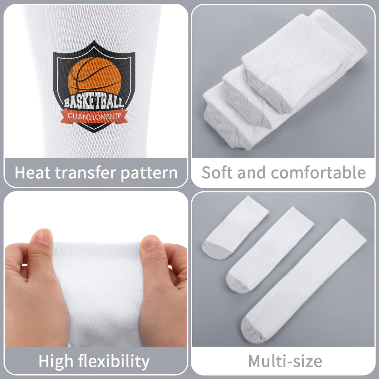 Toulite 15 Pairs White Sublimation Socks Blanks Polyester Socks Heat Transfer Socks 2 Pcs Metal Sublimation Sock Jig, 3 Sizes(Gray Sole) Toulite