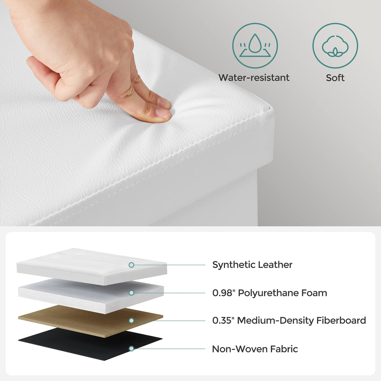 SONGMICS MAZIE Collection - 43 Inches Storage Ottoman Bench with Flipping Lid, Storage Chest with Iron Frame Support, Load 660 lb, for Living Room, Bedroom, Synthetic Leather, White ULSF75WT SONGMICS