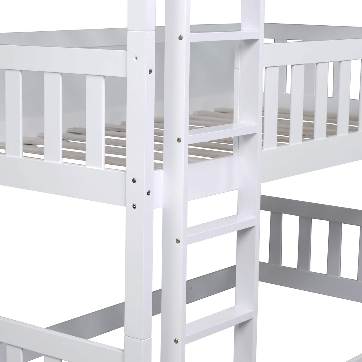 VilroCaz Modern Twin Over Twin Over Twin Triple Bunk Bed, Rubber Wood Detachable Triple Twin Bunk Bed Frame, 3-in-1 Bunk Beds with Ladder and Guardrails for Kids Teens, Maximize Space (White-ON) VilroCaz