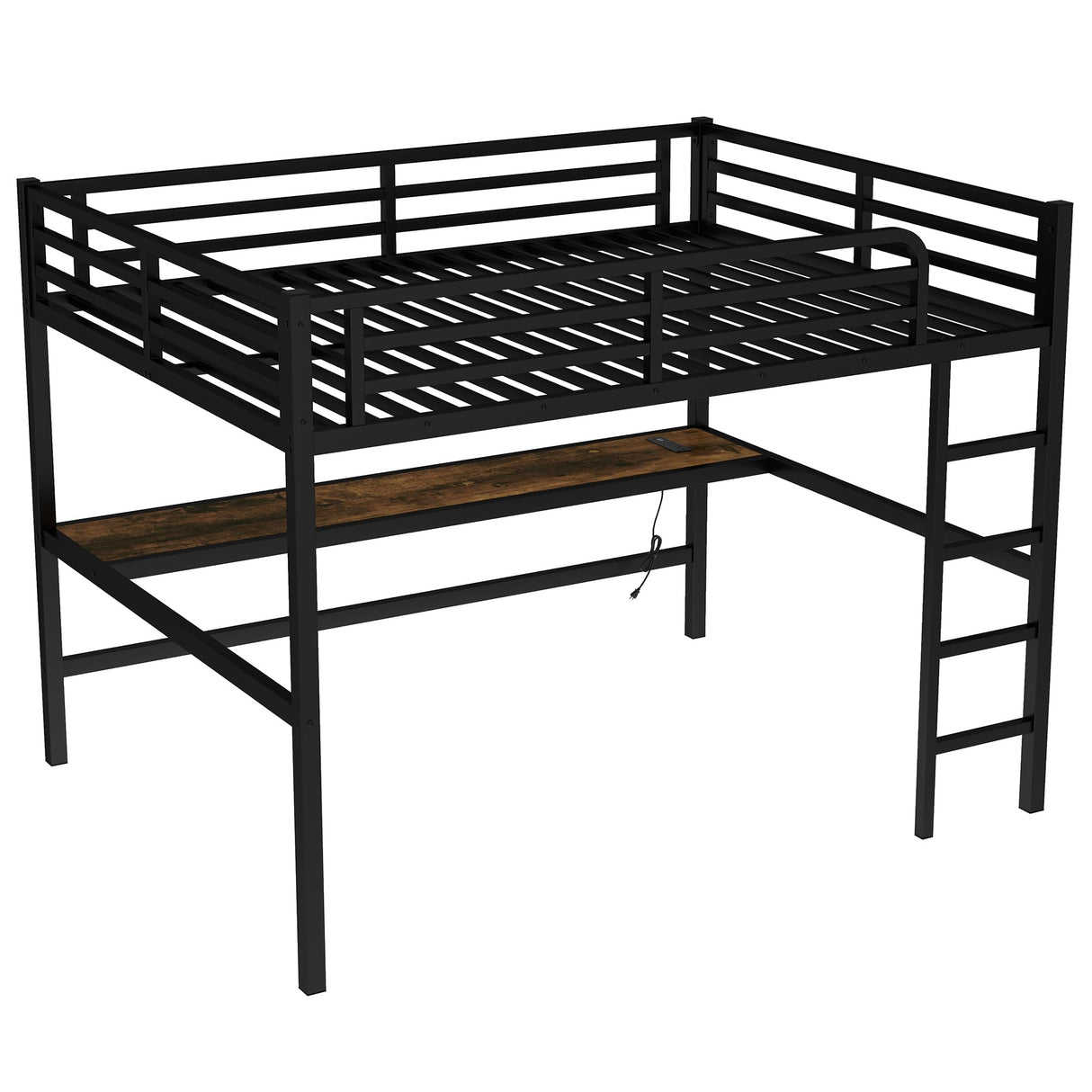 SOFTSEA Queen Size Loft Bed with Desk, Heavy-Duty Metal Gaming Loft Bed with USB Ports and LED Lights for Adults Kids Teens, Space-Saving Design for Small Rooms & Dorm, Black SOFTSEA