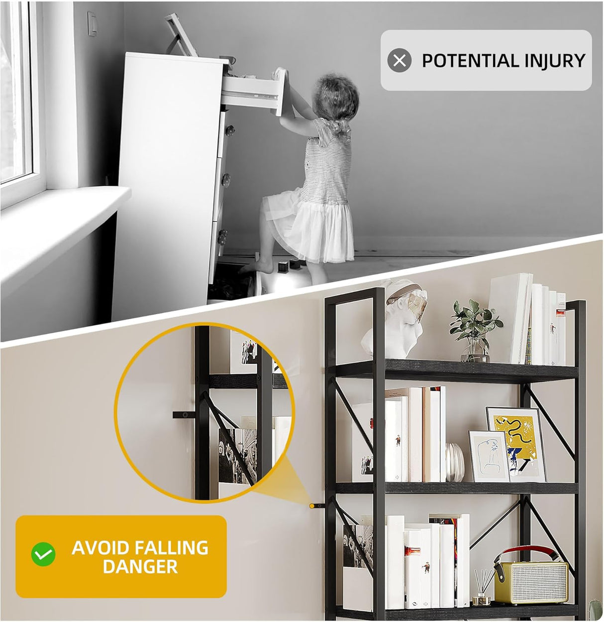 DWVO 5 Tier Bookshelf, Black Bookcase Storage Organizer, Modern Book Shelf Storage Rack Shelves for Bedroom, Living Room, Home Office, Black