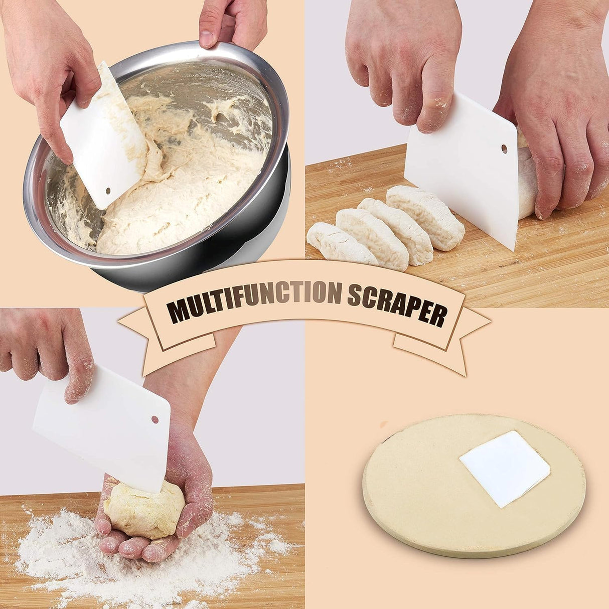 Cook N Home Pizza Grilling Baking Stone with Scraper, Heavy Duty Cordierite 16-Inch Round Bread Stone for Oven and Grill, Thermal Shock Resistant Ideal for Baking Golden Crisp Crust Pizza,Cream Cook N Home