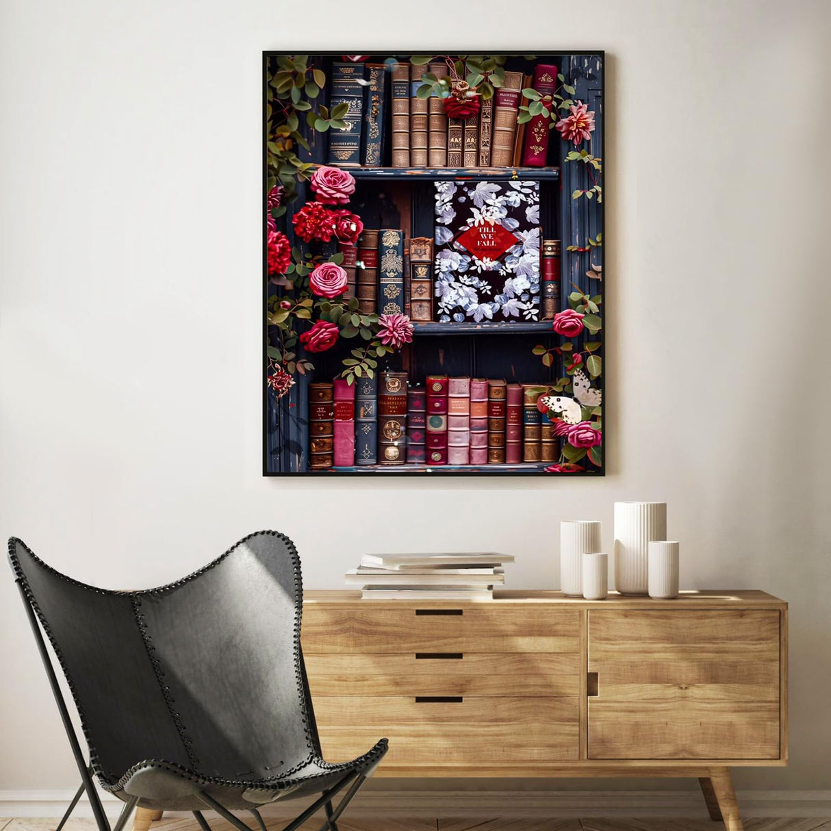 Paint by Numbers Kit for Adults Beginner Bookshelf, Rose Flower Adult Paint by Number Kits on Canvas, Book DIY Acrylic Oil Painting by Numbers for Adults, Perfect for Home Wall Decor 16X20 Inch Okarina