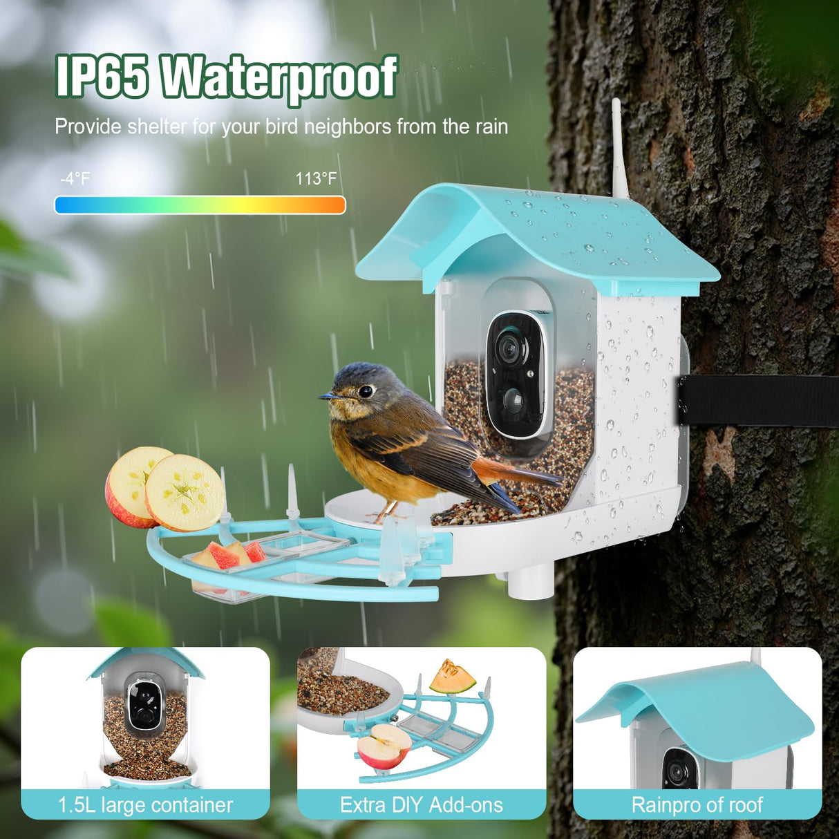 Bird Feeder with Camera,AI Identify Birds Species,Solar Powered,Auto Record Videos in Backyard,Instant Notifications,Ideal Gift for Family and Bird Lovers ANMESC