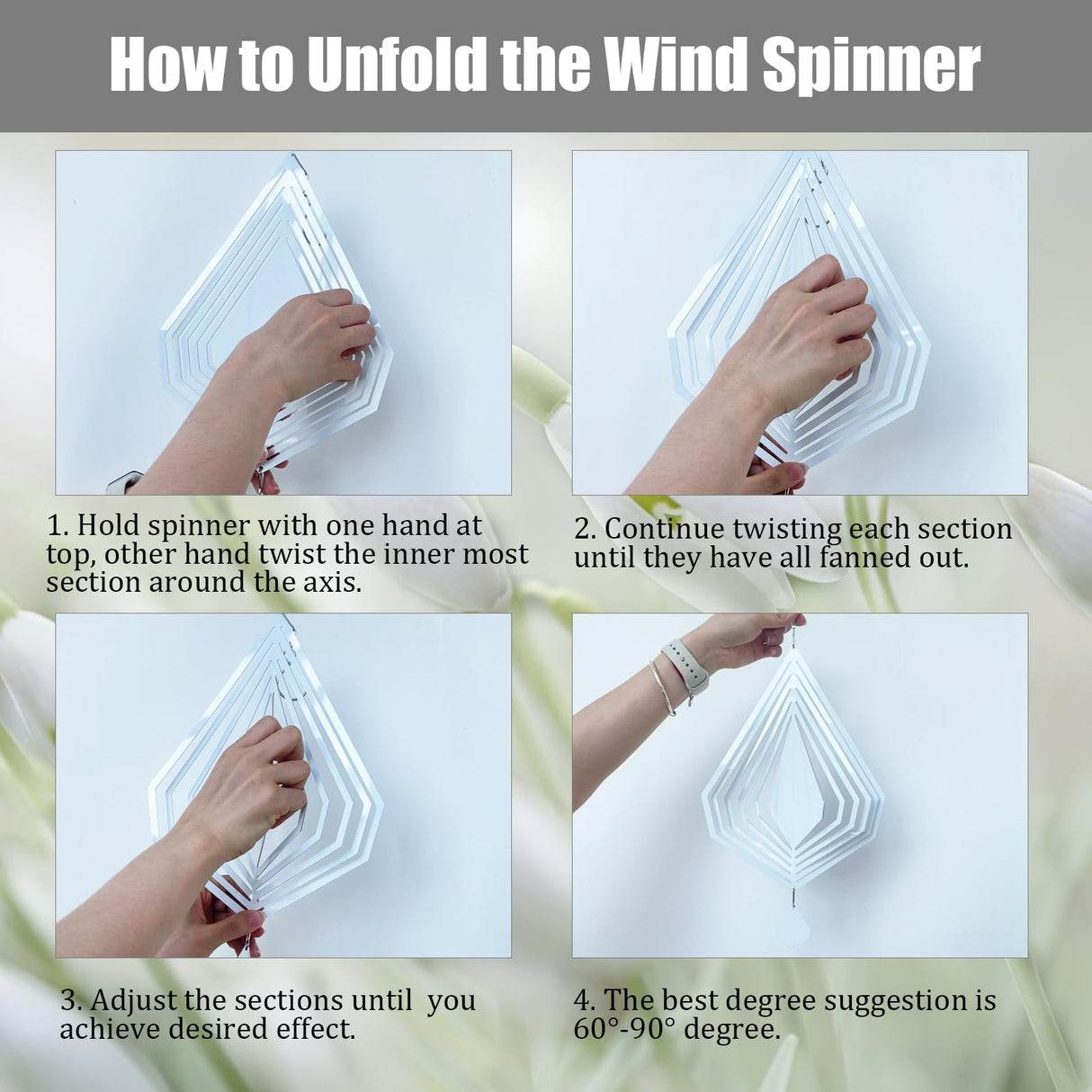 4Pack 11inch Sublimation Wind Spinner Blanks 3D Aluminum Metal Wind Sculpture Kinetic Spinners for Yard and Garden Indoor Art Ornaments Hanging Decoration (Diamond) WindMage