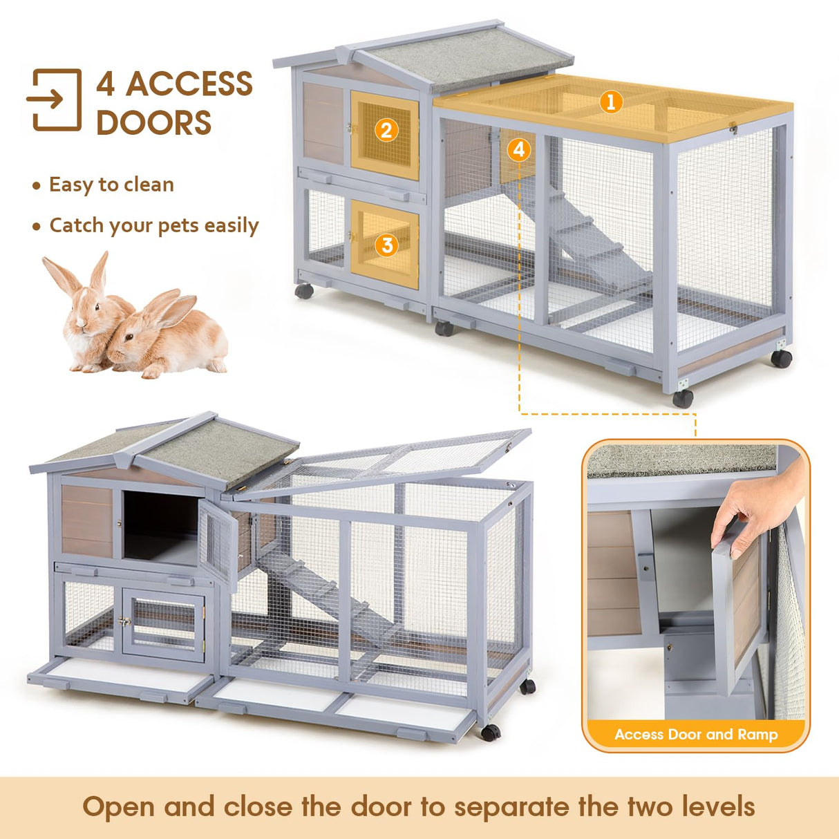 PayLessHere Rabbit Hutch Wooden Rabbit Cage Two Layers Chicken Coop Outdoor Indoor Bunny Cage Guinea Pig Cage Waterproof Roof Bunny Hutch with Casters and Tray PayLessHere