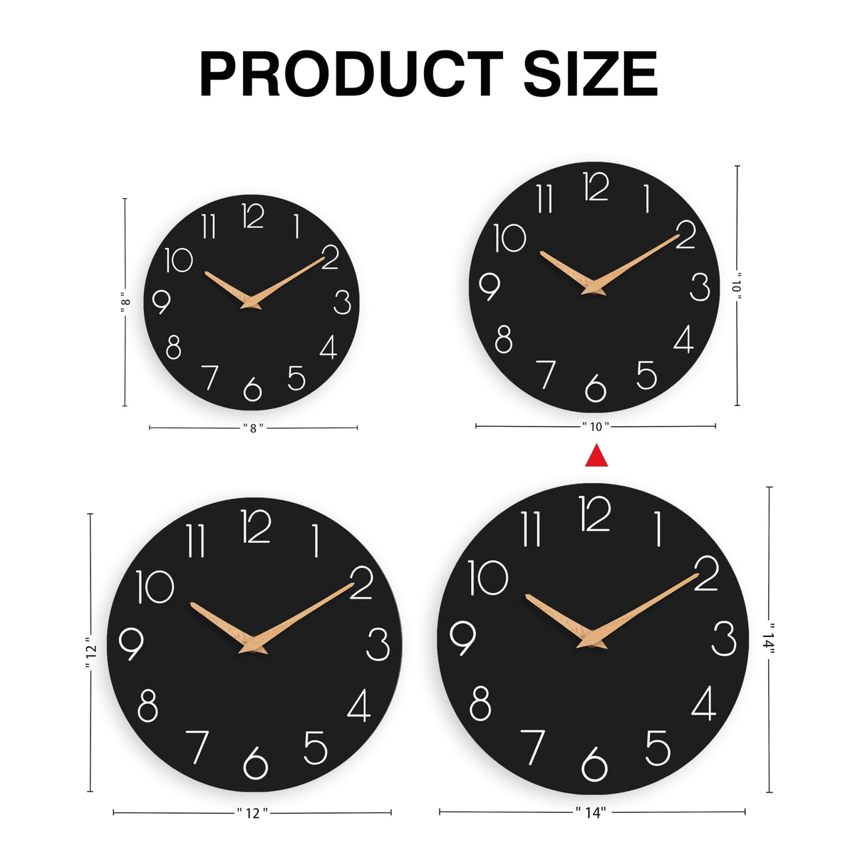 cicininc Wall Clock, 10 Inch Wooden Silent Non-Ticking, Decorative Battery Operated Wall Clocks for Bedroom, Kitchen, Home, Living Room, Office, School, Hotel (Black) cicininc