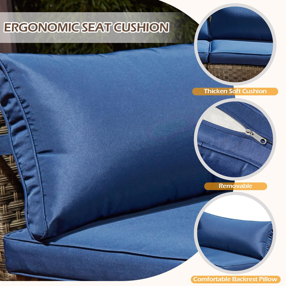 ECOTOUGE Outdoor Patio Furniture, 11-Piece Half-Moon Sectional Patio Furniture Set Curved Sofa with Tempered Glass Round Coffee Table, Fit for Pool Backyard Balcony Porch Lawn(Blue) ECOTOUGE