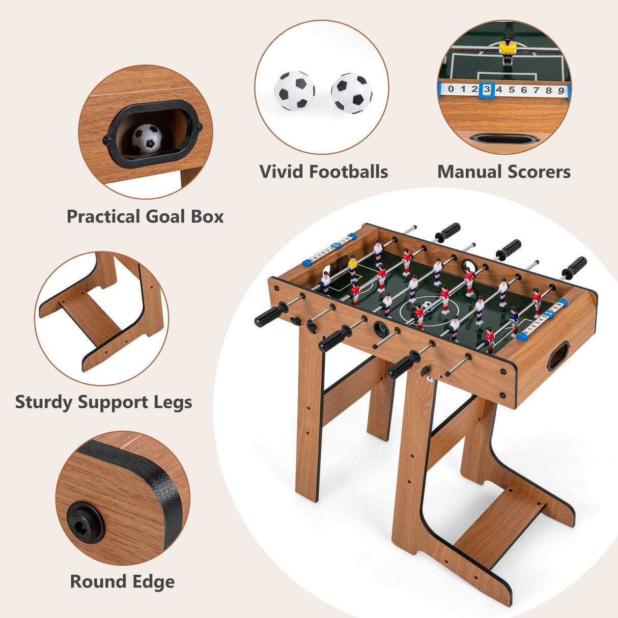 Goplus Folding Foosball Table, 27” Wooden Soccer Game Table with 2 Foosballs & Score Keepers, Indoor Outdoor Portable Football Game Set for Kids Adults, Arcades, Bar, Party, Family Nights Goplus