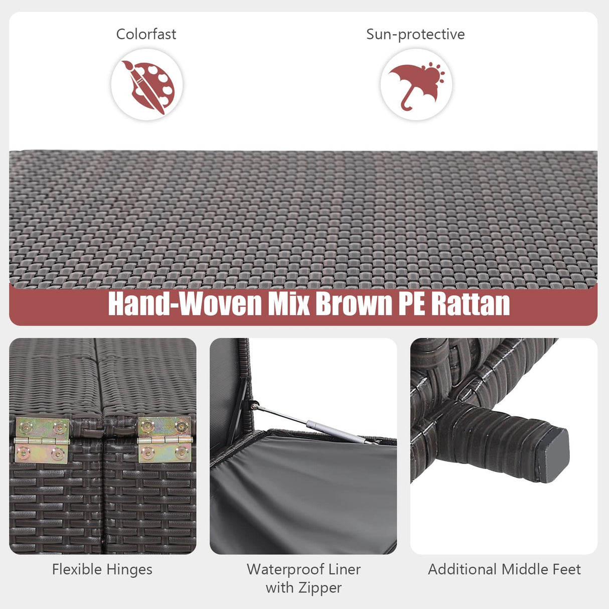 Tangkula 175 Gallon Outdoor Storage Box, Wicker Patio Deck Box with 2 Universal Wheels and Waterproof Zippered Liner, Outdoor Storage Container for Cushions, Toys and Garden Tools Tangkula