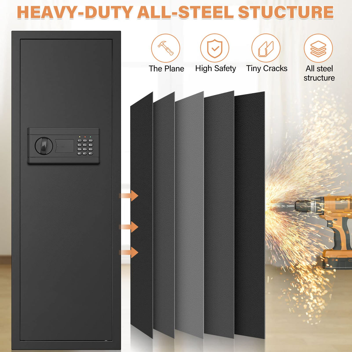 43.3-inch Tall Fireproof Wall Safes Between the Studs, Large Home Wall Safe with Combination Lock and Removable Shelf, Security Wall Safes for Home Firearm Money Valuables Tiskgg