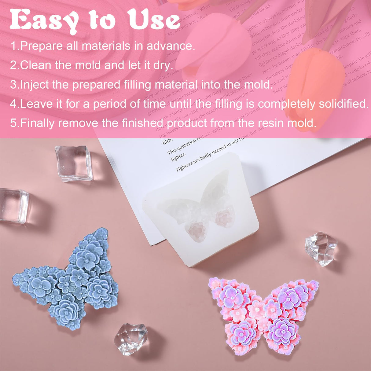 2Pcs Flower Butterfly Silicone Molds, Floral Butterfly Candle Molds Epoxy Resin Molds for Candle Making Clay Plaster Soap Mold Silicone Mold for DIY Scented Candles Polymer Clay Craft Plaster AHQiZFX