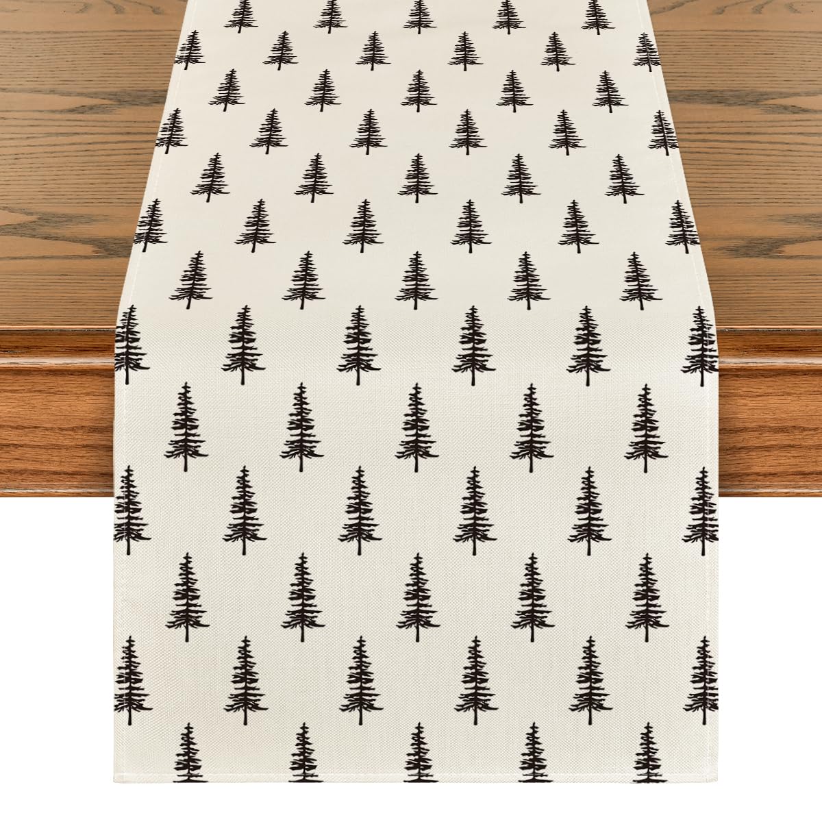 Artoid Mode Beige Xmas Tree Christmas Table Runner, Seasonal Winter Kitchen Dining Table Decoration for Home Party Decor 13x72 Inch Artoid Mode