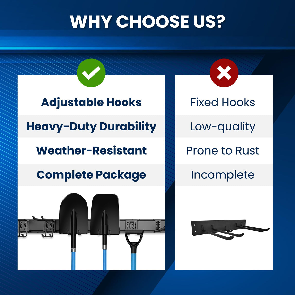 SUKIZZ 64'' All-Metal Garage Tool Organizer Wall Mount – Heavy-Duty Tool Rack Holds 680 lbs, Adjustable Hooks for Garage, Yard, and Garden Equipment SUKIZZ