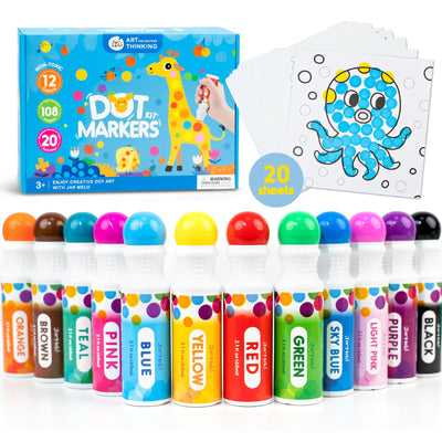 Jar Melo Washable Dot Markers for Toddlers 1-3, 12 Colors Dot Paints with 108 PDF & 20 Physical Activity Papers, Non-Toxic Bingo Daubers for Toddlers 2-4, Kids Arts and Crafts Supplies