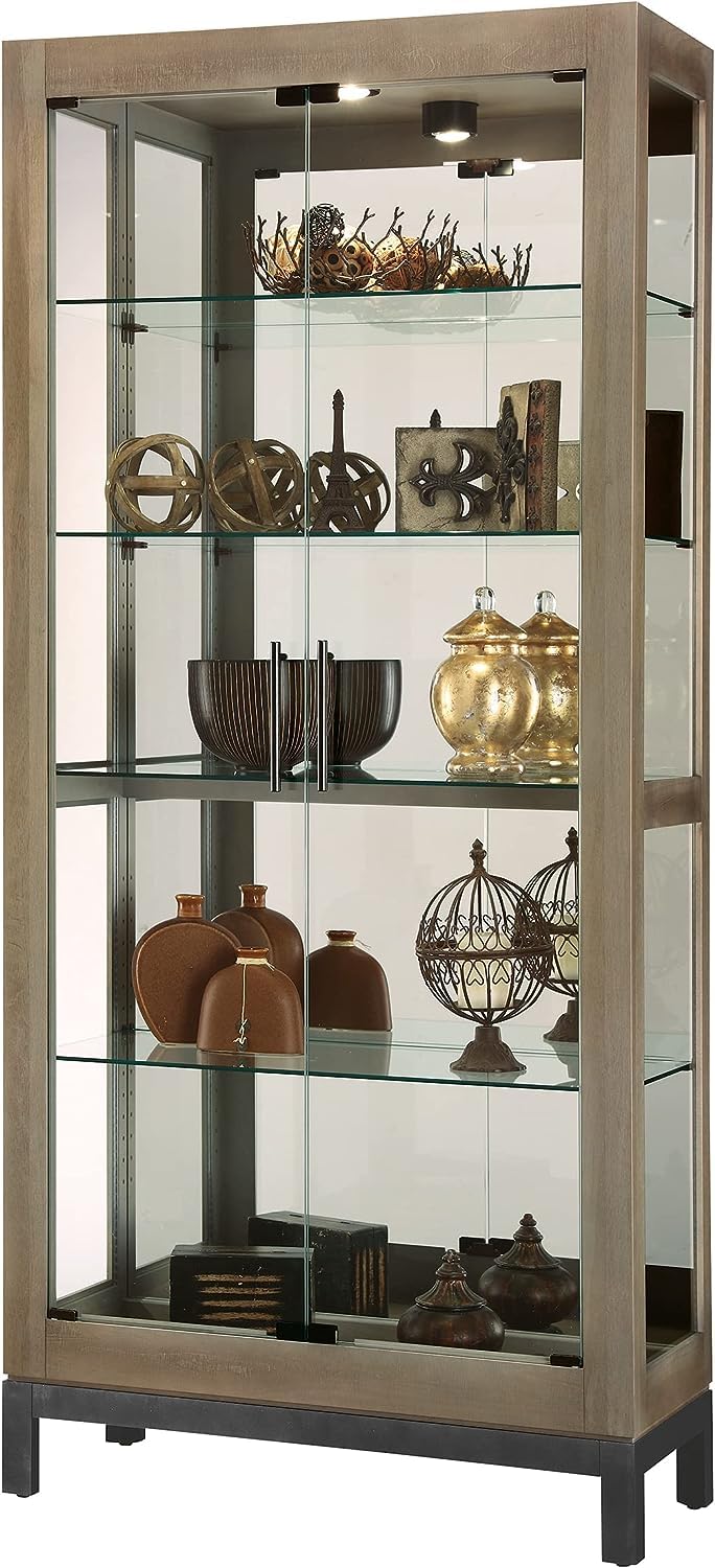 Howard Miller Hurwicz Curio Cabinet II, Lockable Storage Cabinets for Collectibles, Decorative Items, Living Room, Home Decor Or Office with Grey Finish, Light Glass Shelves Floor Mount Howard Miller