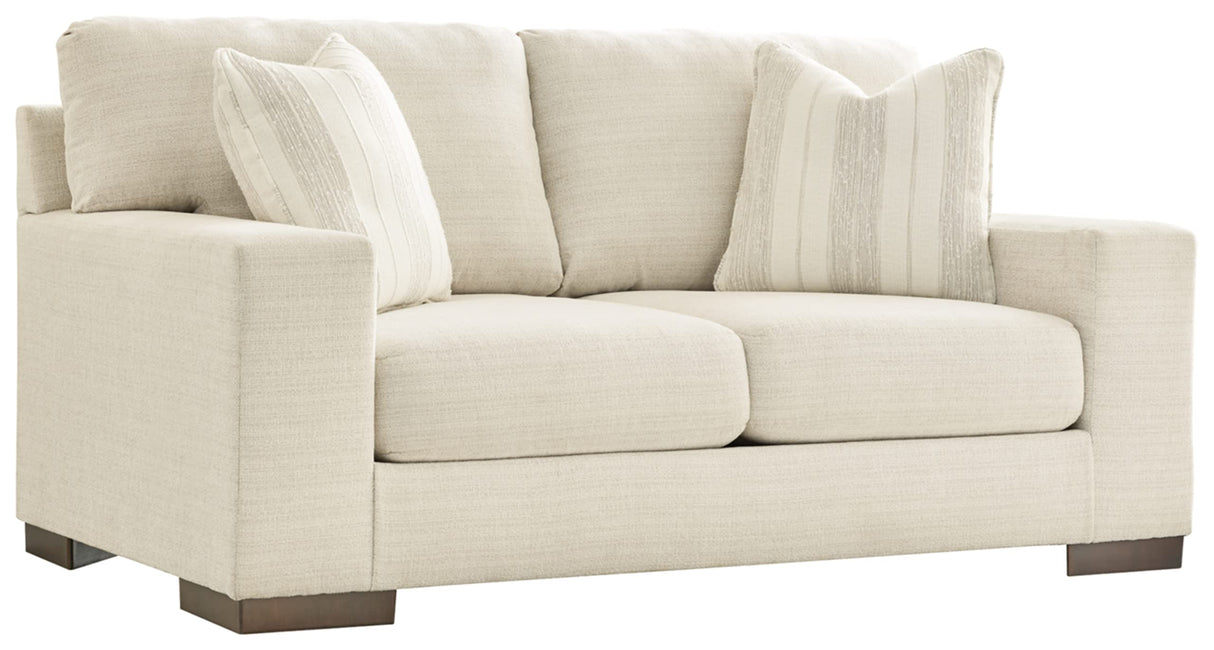 Signature Design by Ashley Maggie Contemporary Upholstered Loveseat with Accent Pillows, Off-White Signature Design by Ashley