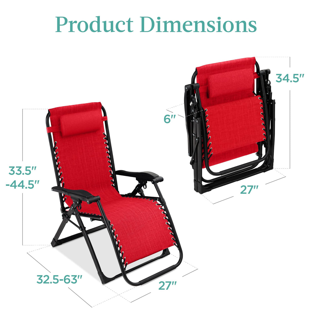 Best Choice Products Oversized Zero Gravity Chair, Folding Outdoor Patio Recliner, XL Anti Gravity Lounger w/Removable Cushion, Cup Holder, Side Tray, 350lb Capacity - Crimson Red Best Choice Products