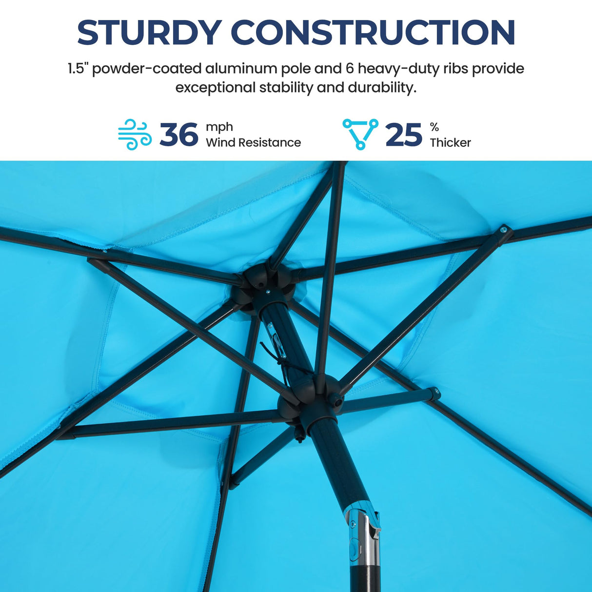 SUNVIVI OUTDOOR 7.5' Outdoor Patio Umbrella, Patio Umbrella, Market Umbrella, Luxury Aluminum Pole Umbrella with Push Button Tilt and Crank, 6 Ribs, Polyester Canopy, Blue SUNVIVI OUTDOOR