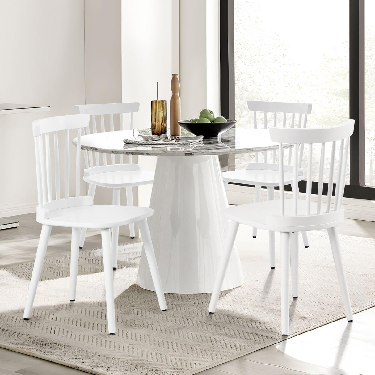 White Dining Chairs Set of 2 Windsor Chairs Farmhouse Spindle Back Wood Dining Room Chair Mid-Century Modern Armless Kitchen Side Chairs for Dining Room, Dinner, Restaurant, Sillas de Comedor RêveLife