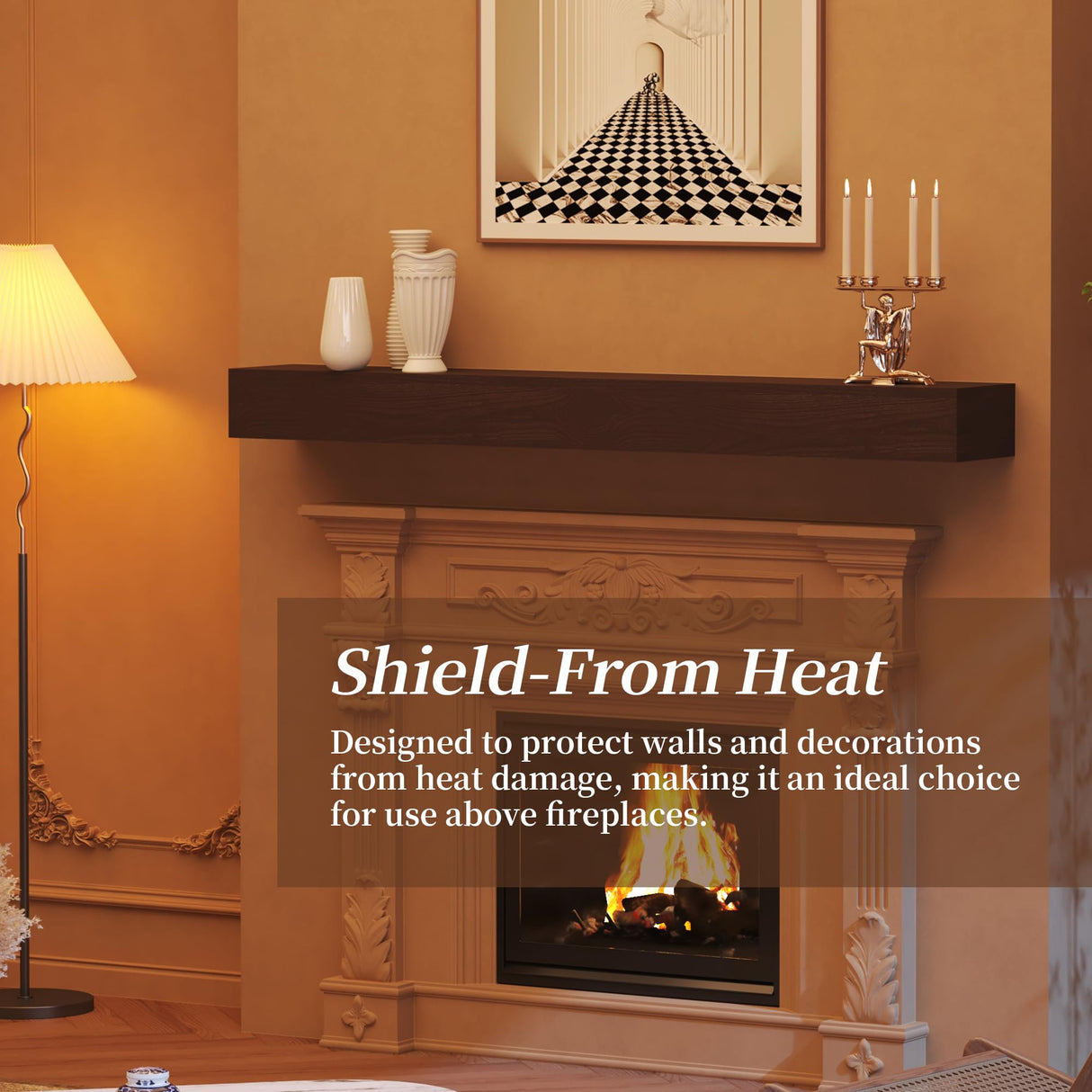 CRAFTEASE Fireplace Mantel 60 Inch Solid Wood Mantels for Over Fireplace 5" Thick Wall Mounted Shelves Long Floating Farmhouse Shelf Handcrafted Wooden Fireplace Mantle 60 X 8 X 5 - Rustic Brown CRAFTEASE