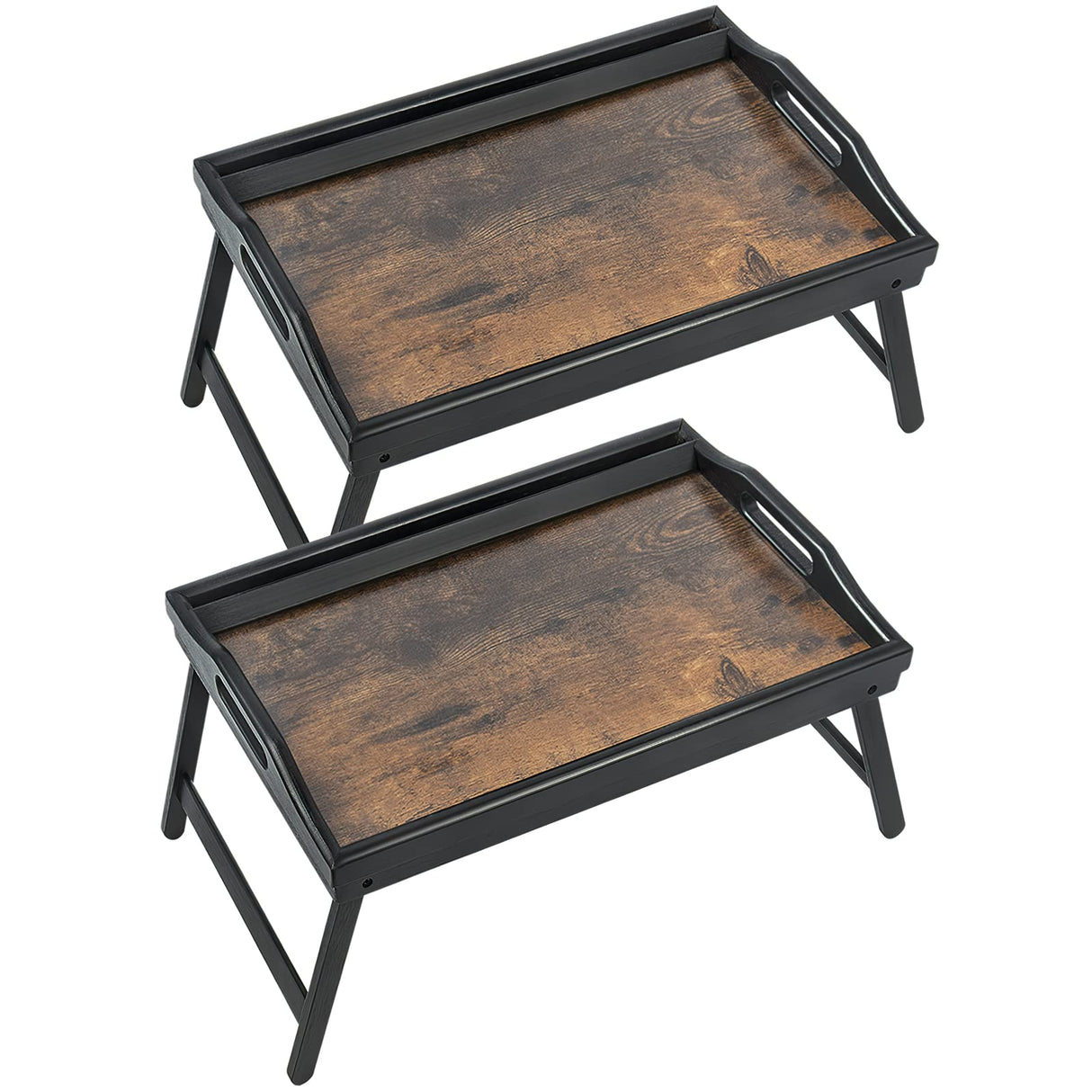 2 Pack Bed Tray Table Breakfast Trays Serving Tray Bamboo Bed Laptap Floding Legs with Handles and Phone Holders JMLHMXC
