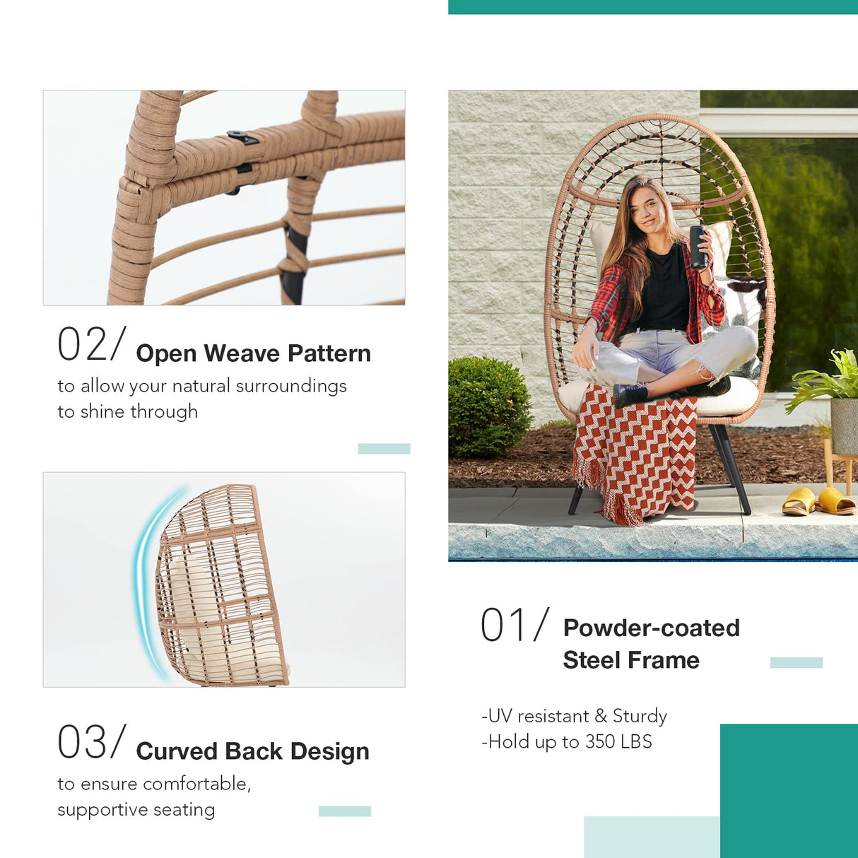 Patiorama Wicker Egg Chair Outdoor Indoor, Rattan Lounge Chair for Outside w/Legs Cushion, Basket Wicker Chair for Bedroom Living Room Front Porch Backyard Garden 350 lbs Capacity (Creamy White) Patiorama