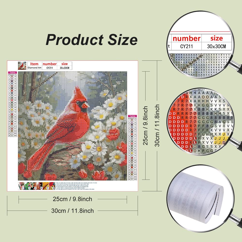 Stalente Diamond Painting Kits for Adults Cardinal, 5D DIY Diamond Art Kits for Beginners Round Full Drill Diamond Painting for Home Wall Decoration Gift 12×12inch, Daisy Flower Bird Stalente