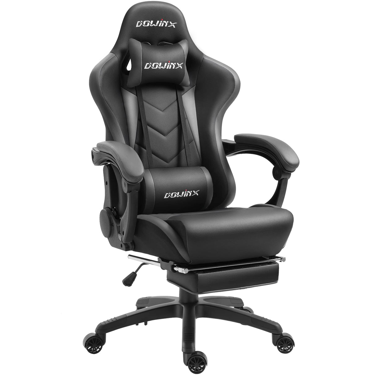 Dowinx Gaming Chair Ergonomic Racing Style Recliner with Massage Lumbar Support, Office Armchair for Computer PU Leather E-Sports Gamer Chairs with Retractable Footrest (Black&Grey) Dowinx