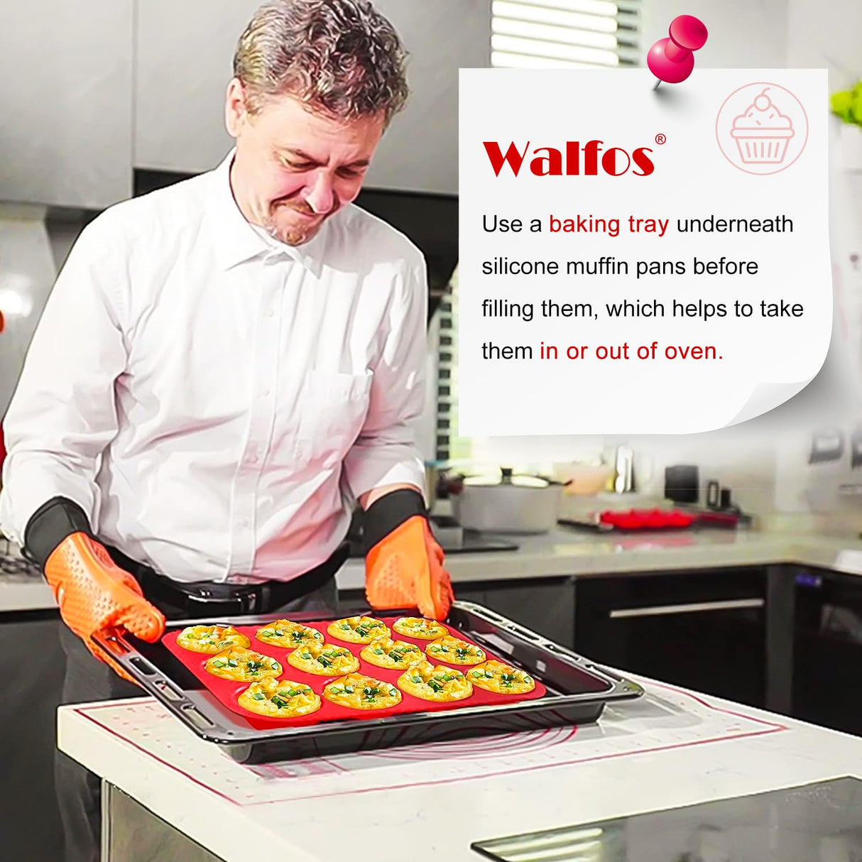 Walfos Silicone Muffin Pan - 12 Cups Regular Silicone Cupcake Pan, Non-stick Silicone Great for Making Muffin Cakes, Tart, Bread - BPA Free and Dishwasher Safe Walfos