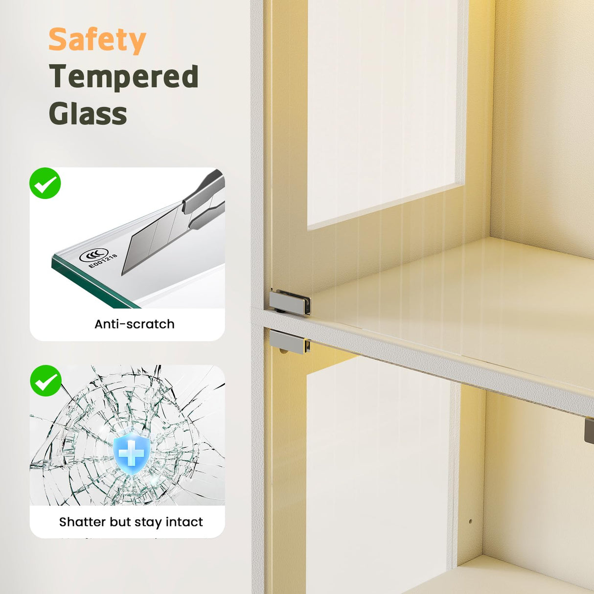 Lamtor Display Cabinet with Glass Doors - 67" Curio Cabinet with RGB LED Lights and Drawer for Collectibles, 4 Tier Glass Display Case for Living Room, Office, White (Narrow) Lamtor