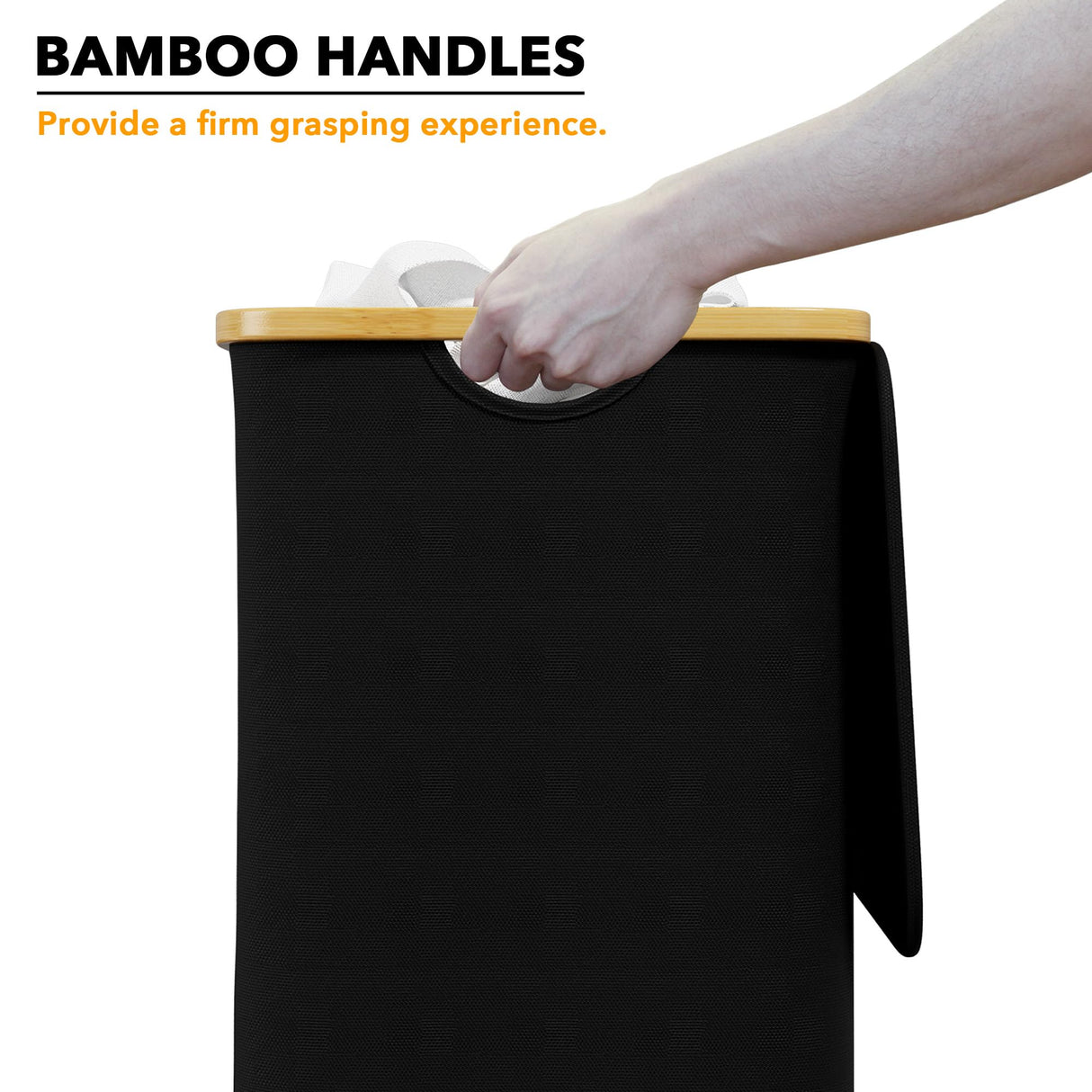 SpaceAid Laundry Hamper with Lid, 110L Large Tall Clothes Basket Bin with Bamboo Handles, Collapsible Laundry Hamper for Bedroom, Bathroom, Dorm, Laundry Room - Black SpaceAid
