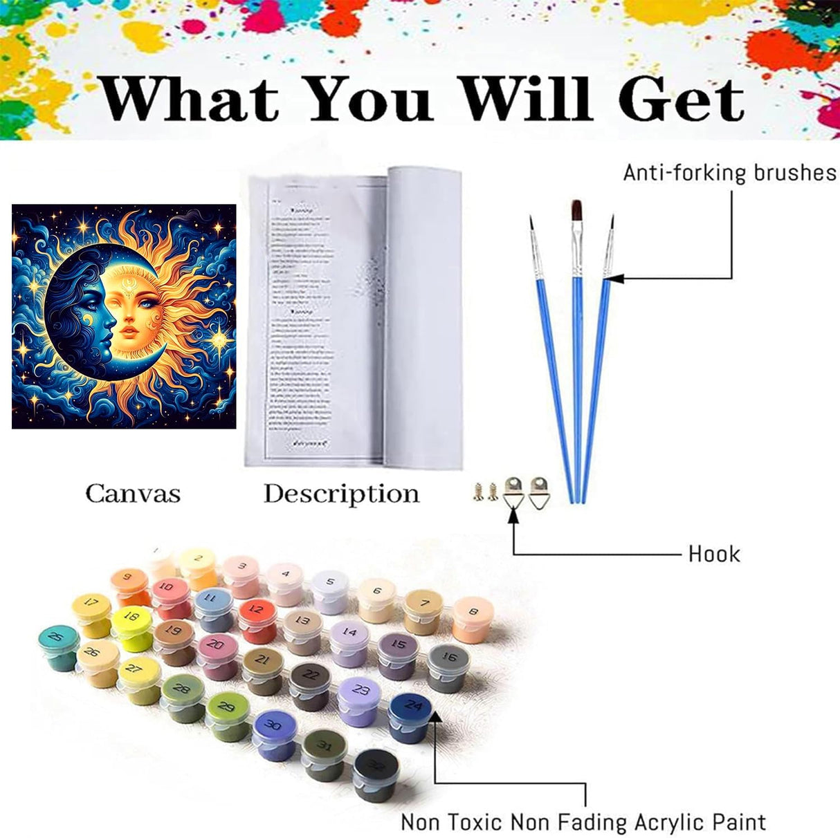 Axquilon Paint by Numbers Kit for Adults Beginner-Sun and Moon Adult Paint by Number Kits on Canvas, Easy Adults' Paint-by-Number Kits Oil Painting Craft Supplies for Gift Home Wall Decor 16x16in Axquilon