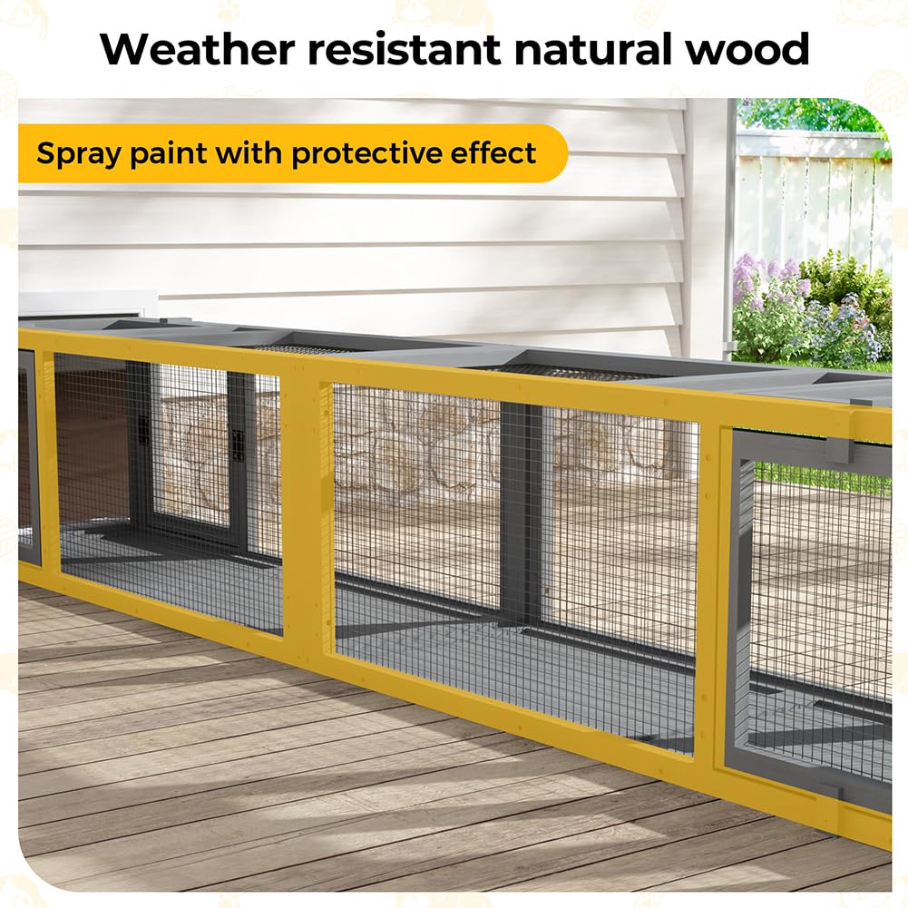 COZIWOW Wooden Cat Play Tunnel with Platforms | Configurable Window Catio | Multi-Combination Extendable Cat Run for Indoor/Outdoor Use | Small Pet Play Enclosure COZIWOW