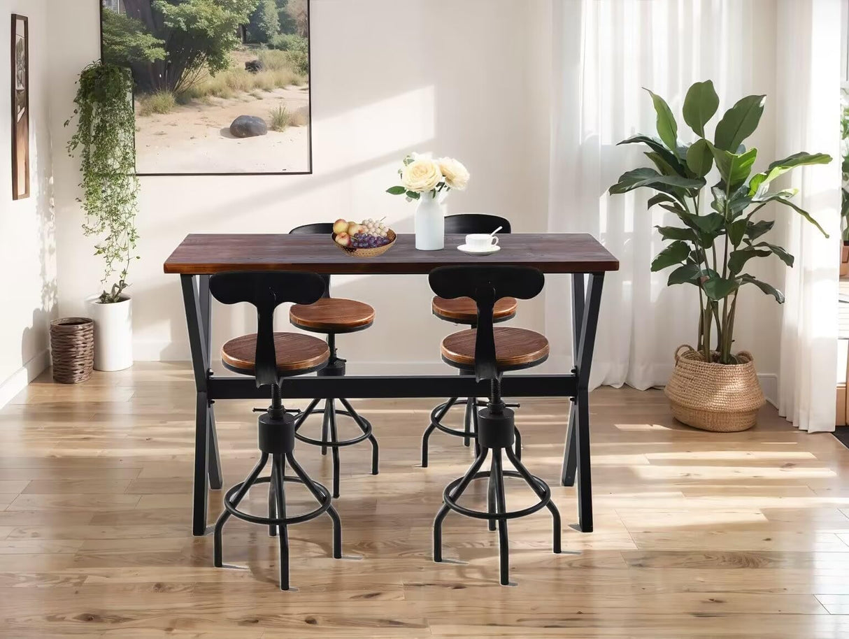LOKKHAN 47.24" Rustic Brown Bar Table with Industrial Black Metal Frame - Perfect for Small Spaces LOKKHAN