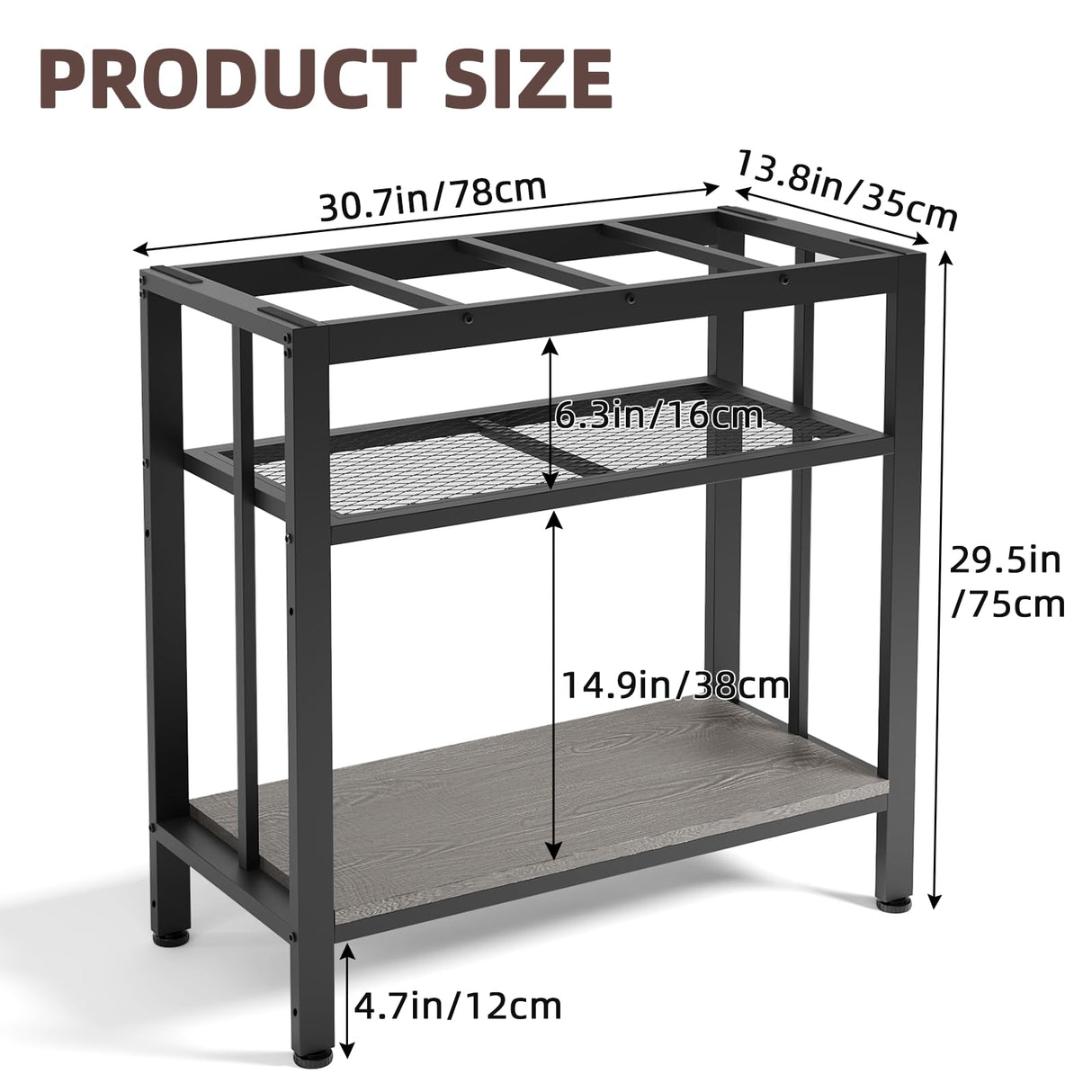 VOWNER 20-29 Gallon Fish Tank Stand - Metal Aquarium Stand, 30.7" L x 13.8" W x 29.5" H, Heavy Duty Reptile Tank Stand, Adjustable 3-Tier Fish Tank Rack Shelf for Home Office, 440LBS Capacity, Grey VOWNER