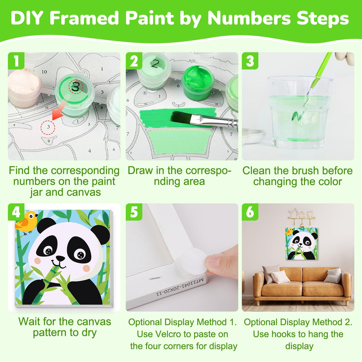 KEYIFA 4 Pack Framed Paint by Numbers Kit for Kids Age 6-12, Easy Animal Paintings for Adult Beginner, Framed Acrylic Canvas Painting for Home Decor Children Gift, 8x8 in (Sloth+Panda+Hedgehog+Frog) KEYIFA