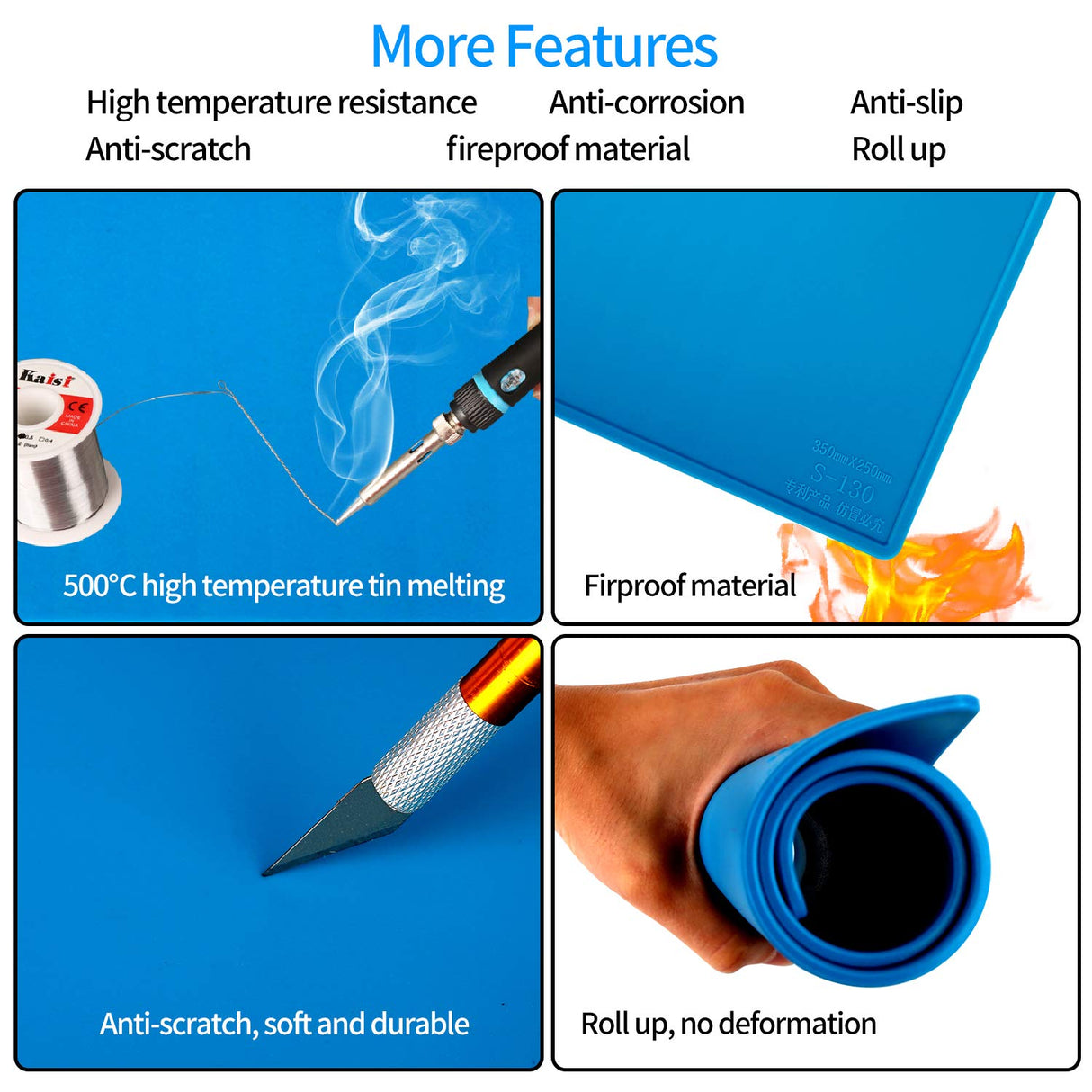 Kaisi S-130 Insulation Silicone Soldering Mat Repair Mat, Heat Resistant Silicone Work Mat 932°F with Scale Ruler and Screw Position for Soldering, CellPhone Electronics Repair, Size: 13.8 x 9.8 inch Kaisi