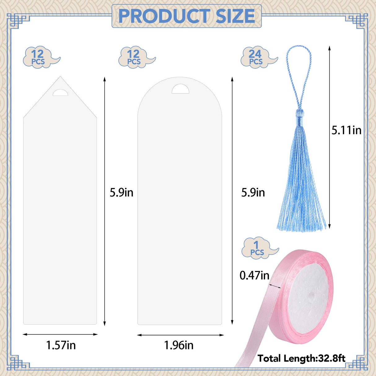 49Pcs Acrylic Bookmark Blanks Kits, Clear Acrylic Craft Bookmarks for Women, 24Pcs Plastic Bookmarks with 24Pcs Colorful Tassel and 1 Roll Ribbon, Christmas Gift Bookmarks, DIY Bookmark Accessories WSICSE