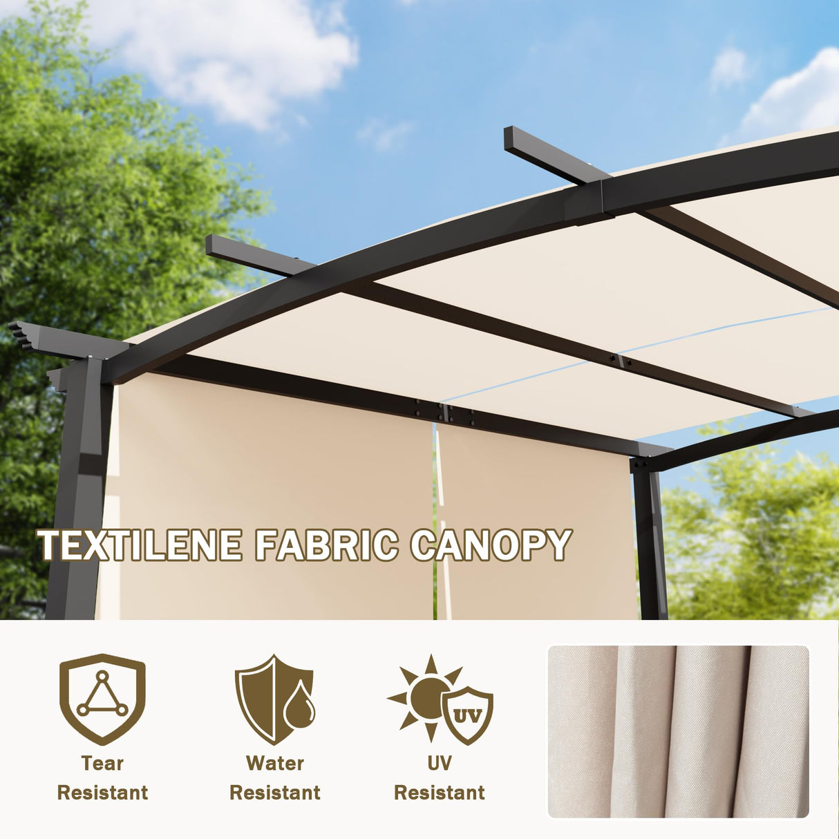 Meetleisure 10' x 10' Arched Top Outdoor Pergola, Pergola Canopy with with Adjustable and Retractable Canopy for Patio Use, Metal Pergola with Durable and Sturdy Frame & Water-Resistant Canopy, Beige MeetLeisure