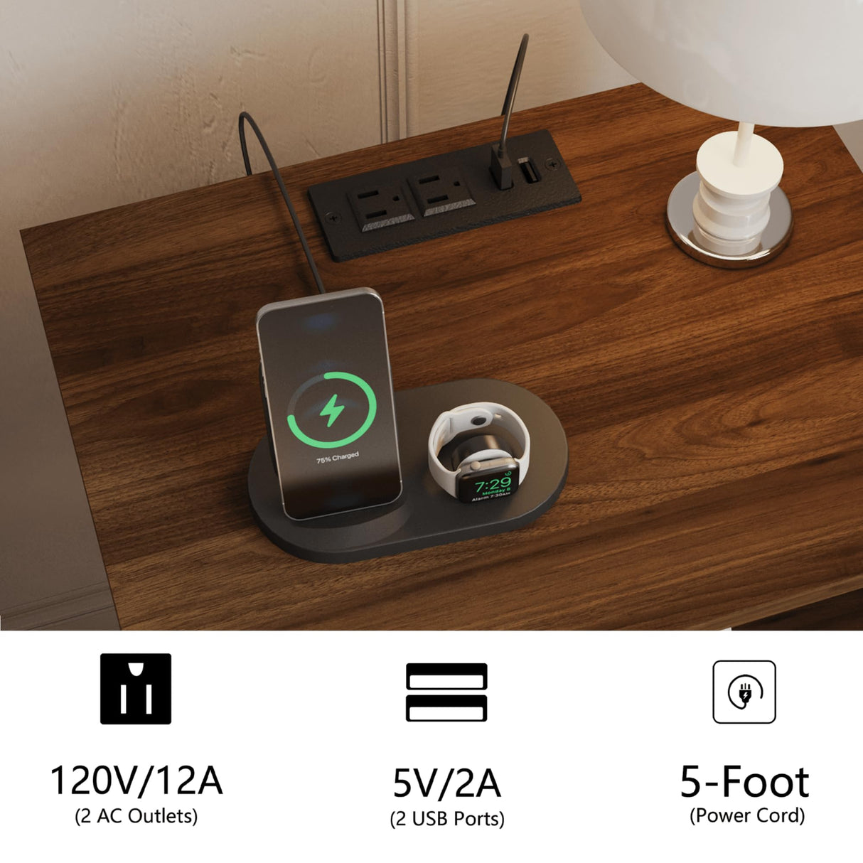 JOONEE Rattan Nightstand with Charging Station,Farmhouse Bedside Table with 2 Storage Drawer and Open Wood Shelf, for Bedroom and Small Spaces,Night Stand with Solid Wood Legs (Walnut Brown-Outlet) JOONEE