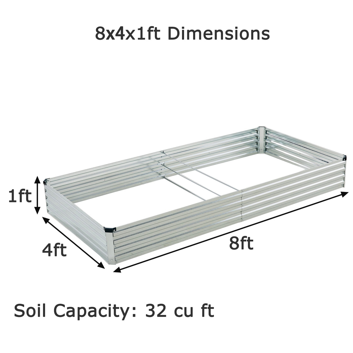 Foxlang 8x4x1ft(2 Pack) Galvanized Raised Garden Bed,Outdoor Planter Box Metal Patio Kit Planting Bed for Vegetables Flowers Herb,Silver Foxlang