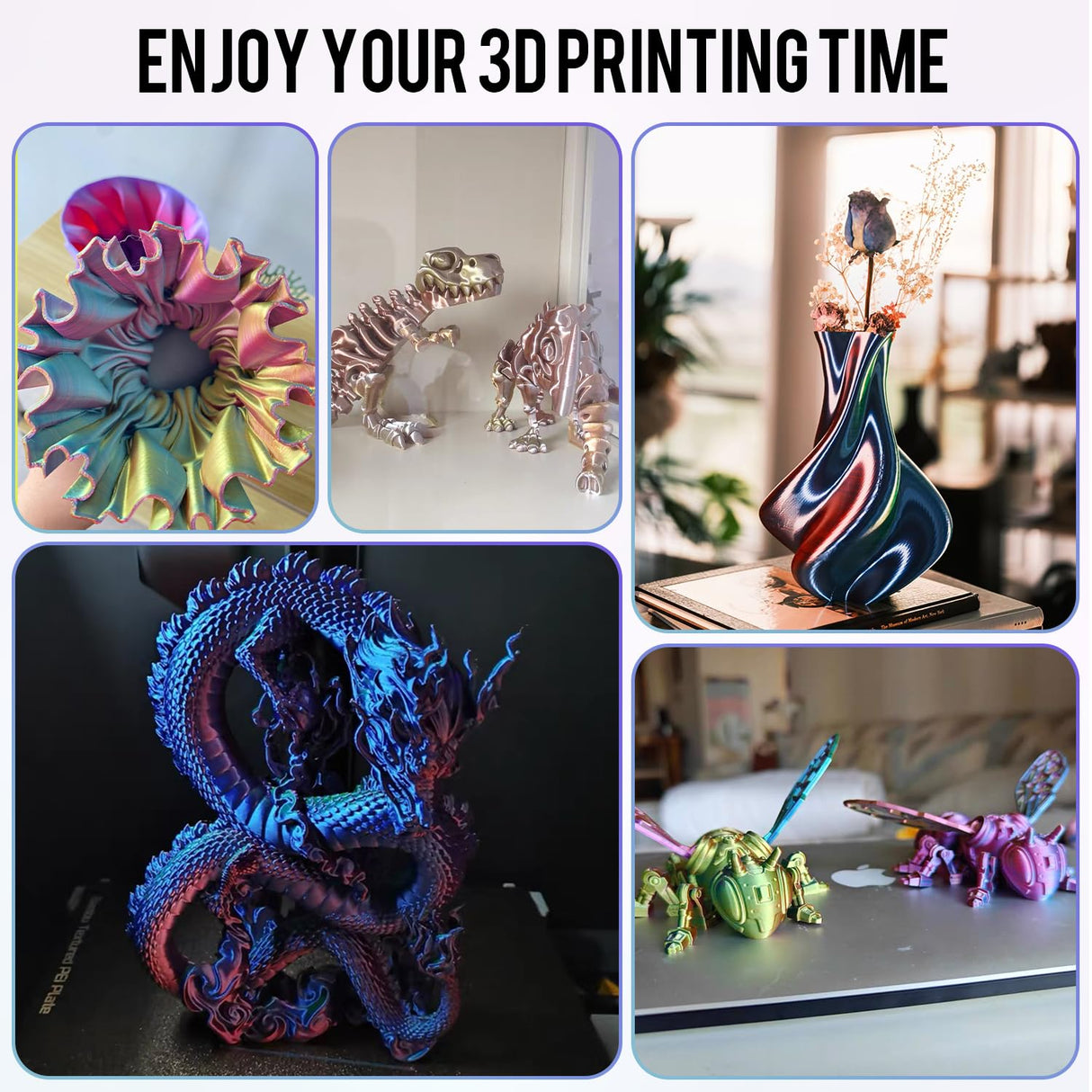 Dynta Tri-Colors Silk Pla Filament 3D Printer 1.75mm Filament Bundle, Multi-Color, 6 Pack 250g Each Dynta