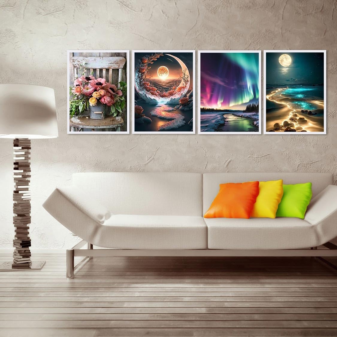 Mystara 12 Pack Diamond Painting Kits for Adults,Landscape Moon Diamond Beach Painting Set for Gift Home Wall Decor - 5D DIY Craft Kit with Diamonds(Modern-3) Mystara