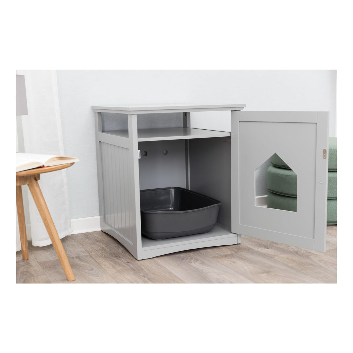 TRIXIE Furniture Litter Box Enclosure (Gray) Hidden Litter Box for Cats with Shelf, Classic Style, Big Front Door for Easy Cleaning, Large Hole for Convenient Entry, Use As Side Table or Nightstand TRIXIE
