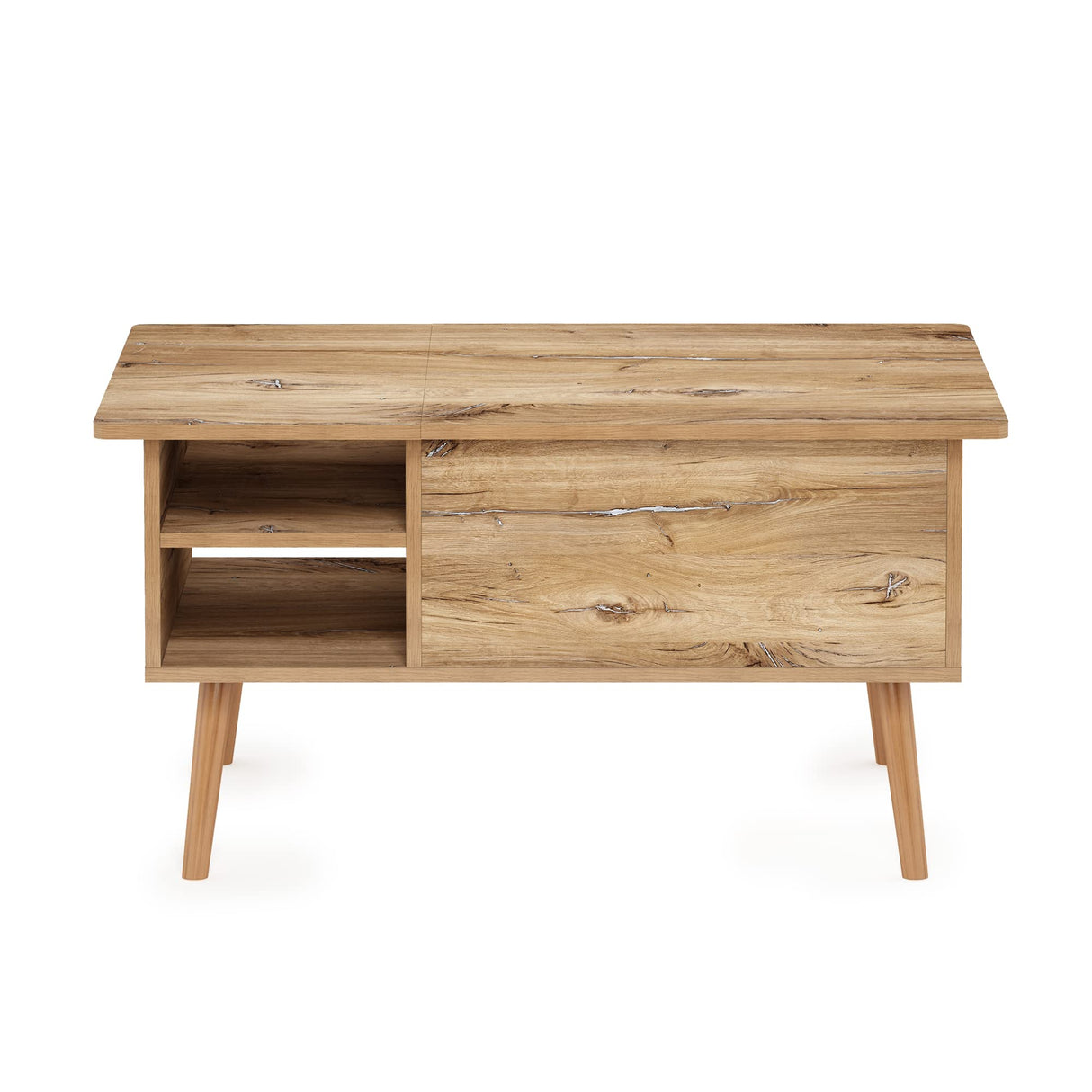 Furinno Jensen Wooden Leg Lift Top Coffee Table with Hidden Compartment and Side Open Storage Shelf for Living Room, Flagstaff Oak Furinno